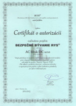 Certifikát o autorizácii realizátora projektu Bezpečné bývanie RYS